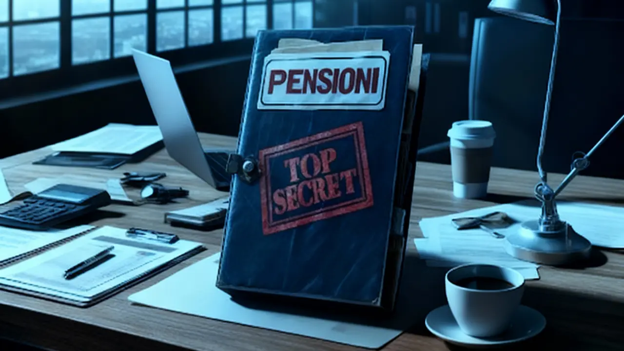 Cartella classificata come top secret su una scrivania con documenti e tazza di caffè