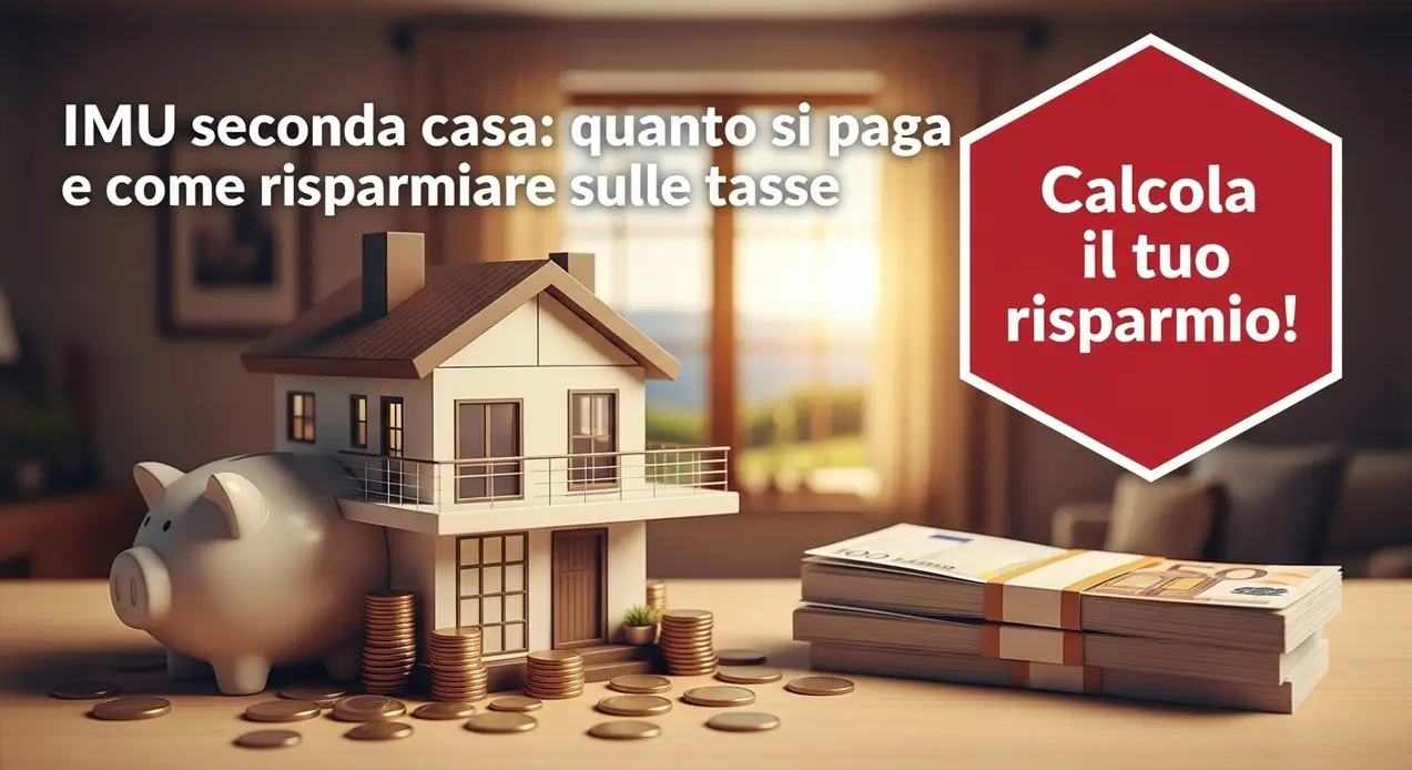 Miniatura di casa con salvadanaio a forma di maiale e monete su un tavolo, simbolo di tasse sulla seconda casa