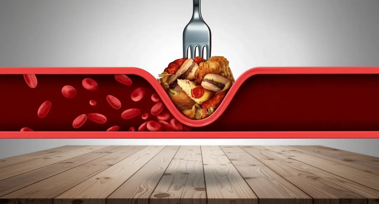 Illustrazione di un'arteria ostruita da cibi ricchi di grassi saturi