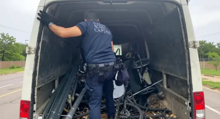 Operatore della Polizia Locale ispeziona un furgone pieno di rifiuti ingombranti