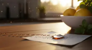 Formiche attratte da una miscela naturale su un foglio in una cucina ben illuminata