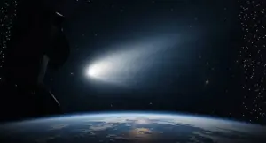 Vista di un oggetto luminoso nello spazio ripreso sopra l'atmosfera terrestre