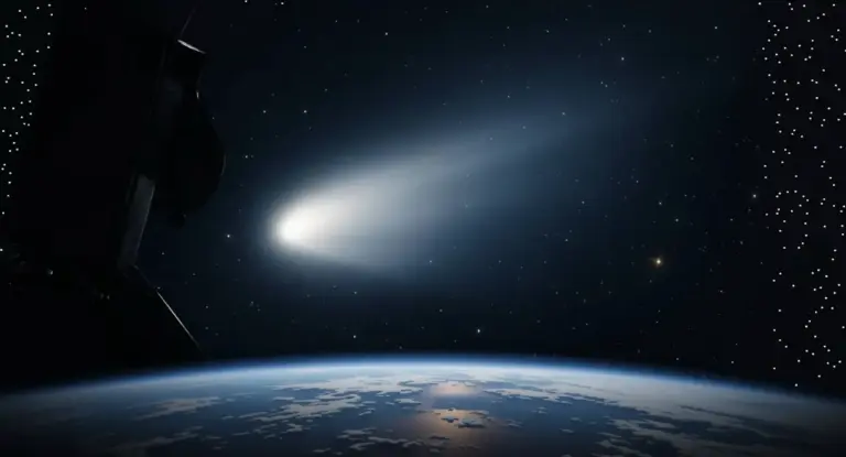 Vista di un oggetto luminoso nello spazio ripreso sopra l'atmosfera terrestre