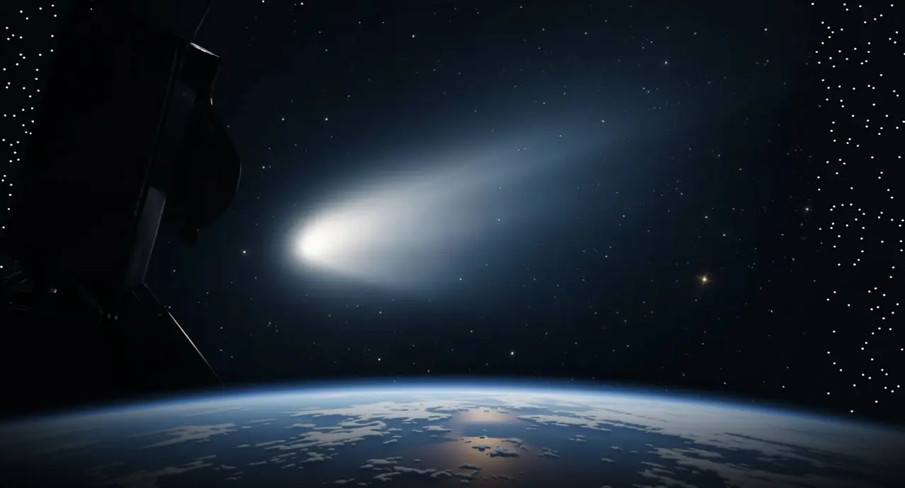 Vista di un oggetto luminoso nello spazio ripreso sopra l'atmosfera terrestre