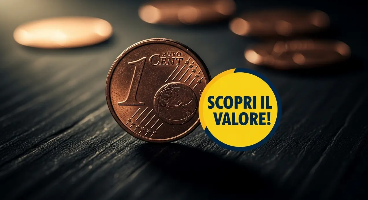 Moneta da 1 centesimo di euro posata su una superficie scura con altre monete sfocate sullo sfondo